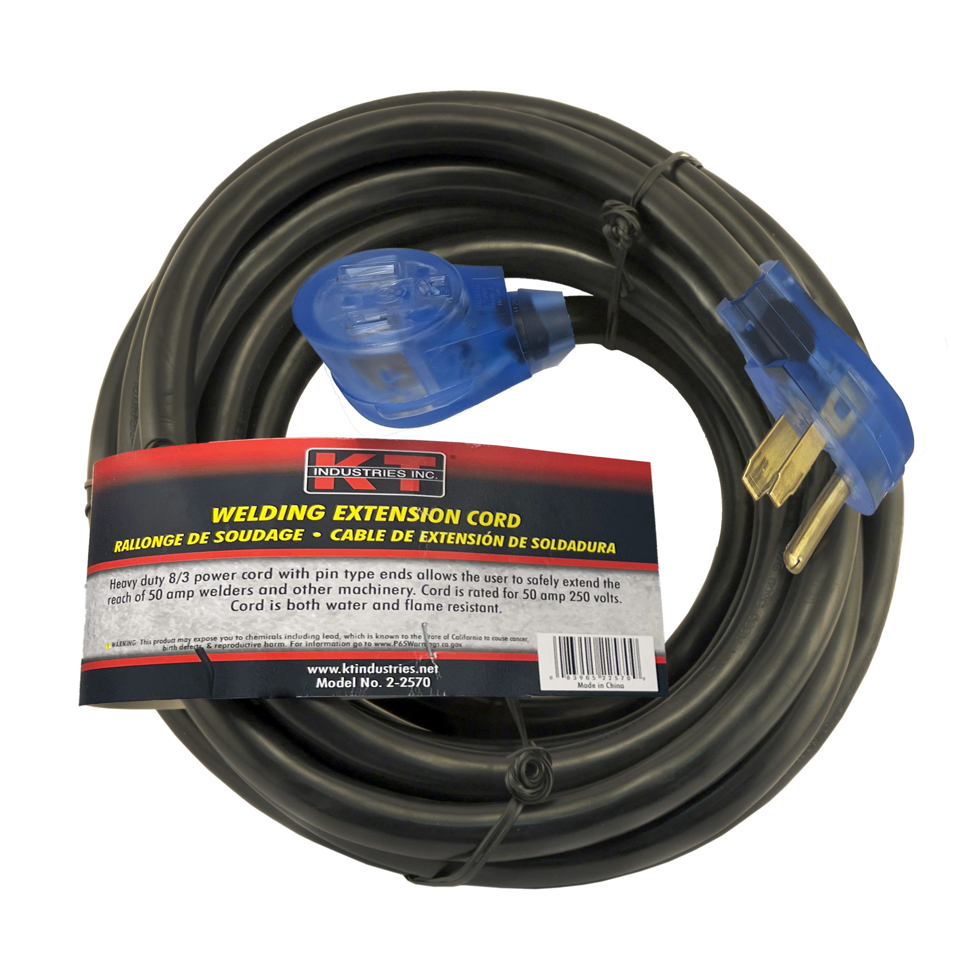K-T Industries Heavy-Duty Extension Cord — 25ft., 8/3, 50 Amps, 250 Volts, Water and Flame Resistant, Model# 2-2570